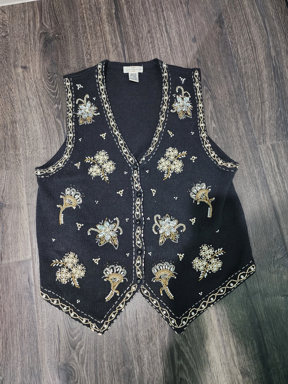 Embellished Black Floral Beaded Vest